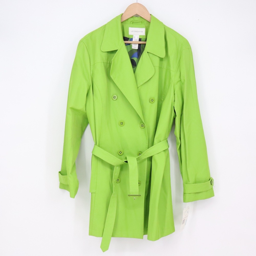 Liz Claiborne Trench Coat Womens XL Green Water Repellent Belted NWT